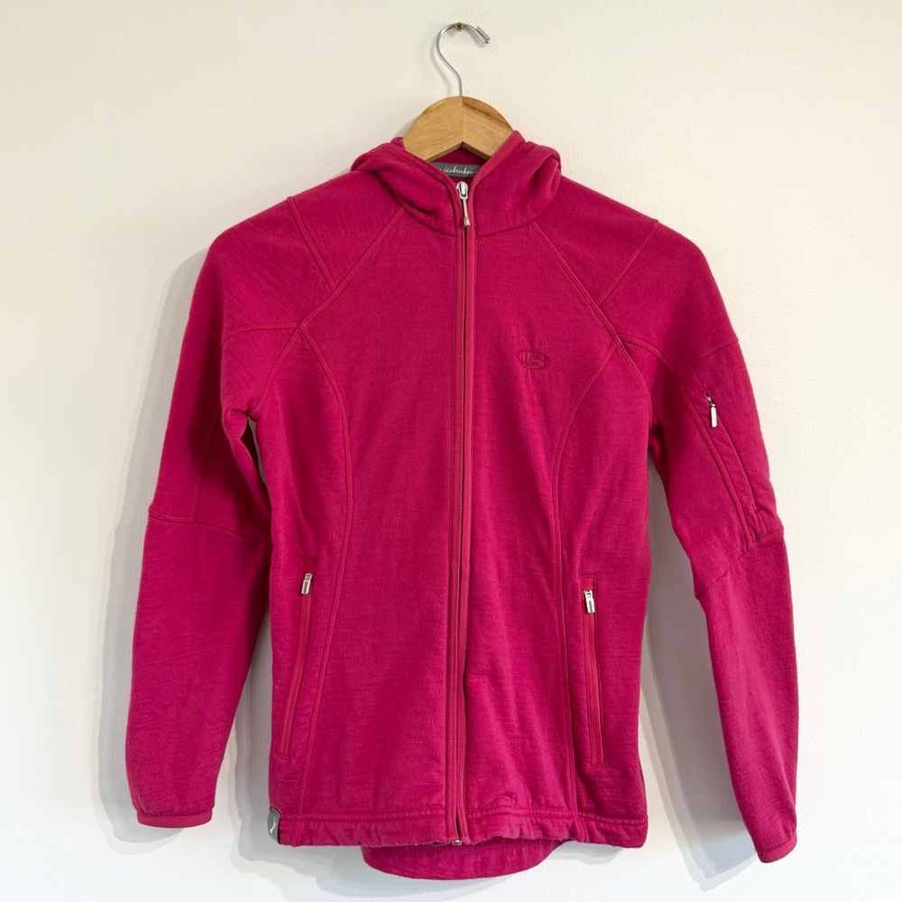 Ice Breaker merino wool pink hooded jacket slim fit fleece inside